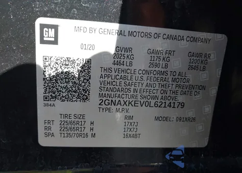 2020 Chevrolet Equinox Fwd Lt 1.5L Turbo from USA, damaged, VIN 2GNAXKEV0L6214179